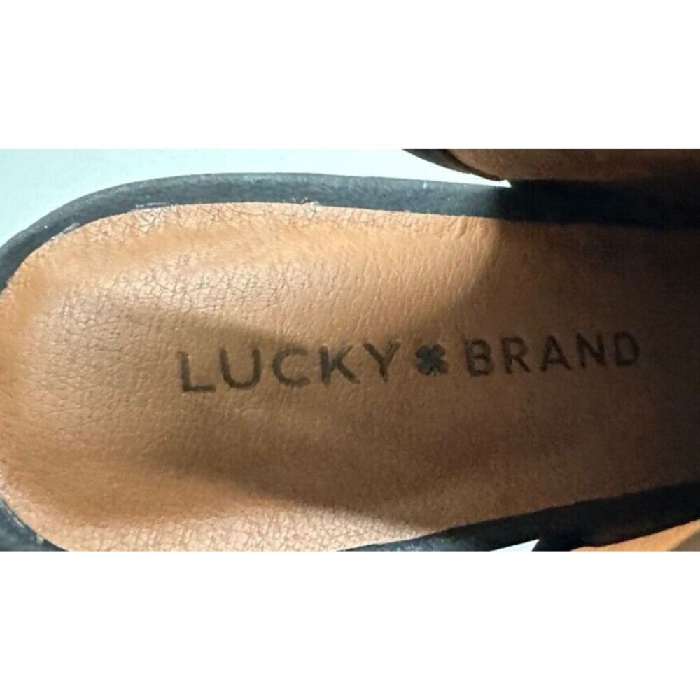 Lucky Brand women size 9.5M black suede upper buckle heel ankle shoe strap shoes - Picture 9 of 12